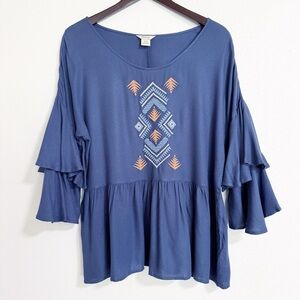 NEW Ariat Embroidered Saloon Double Bell Sleeve Top